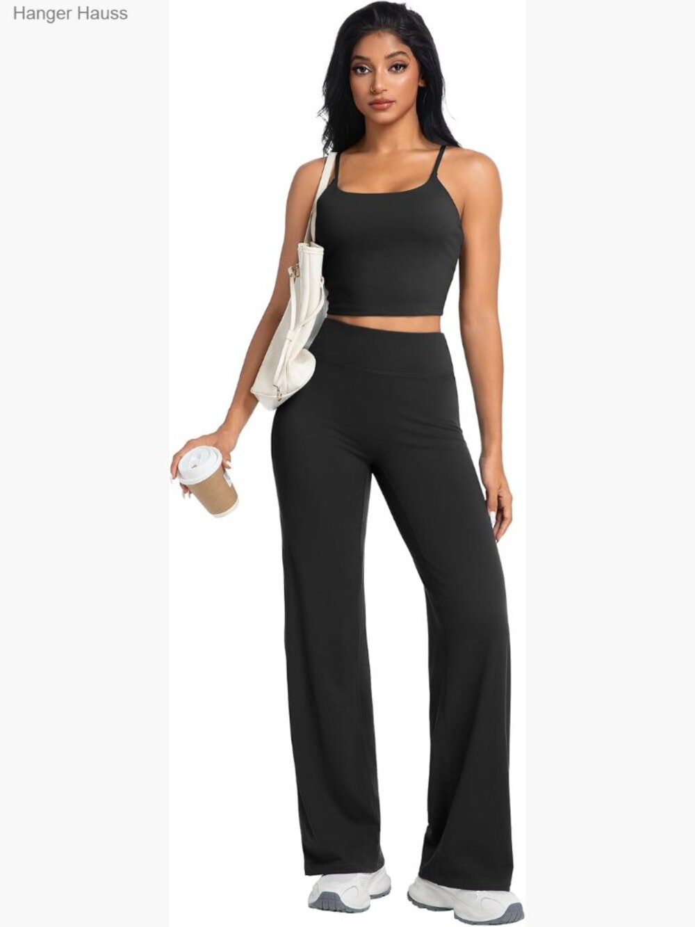 2 Piece Workout Set - Padded Tank Top & High Waist Wide Leg Yoga Pants Pilates